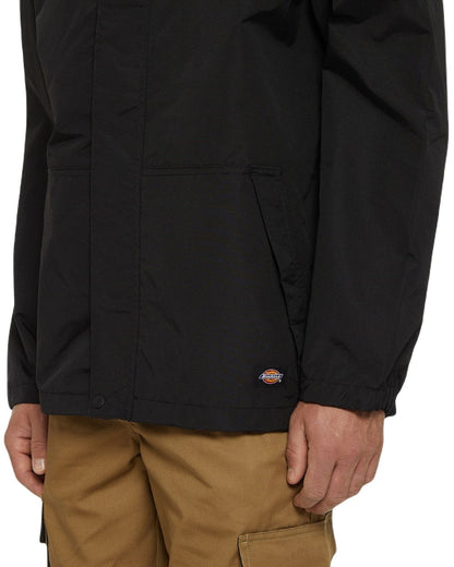 Black Coloured Dickies Mens Waterproof Rain Jacket on White Background

