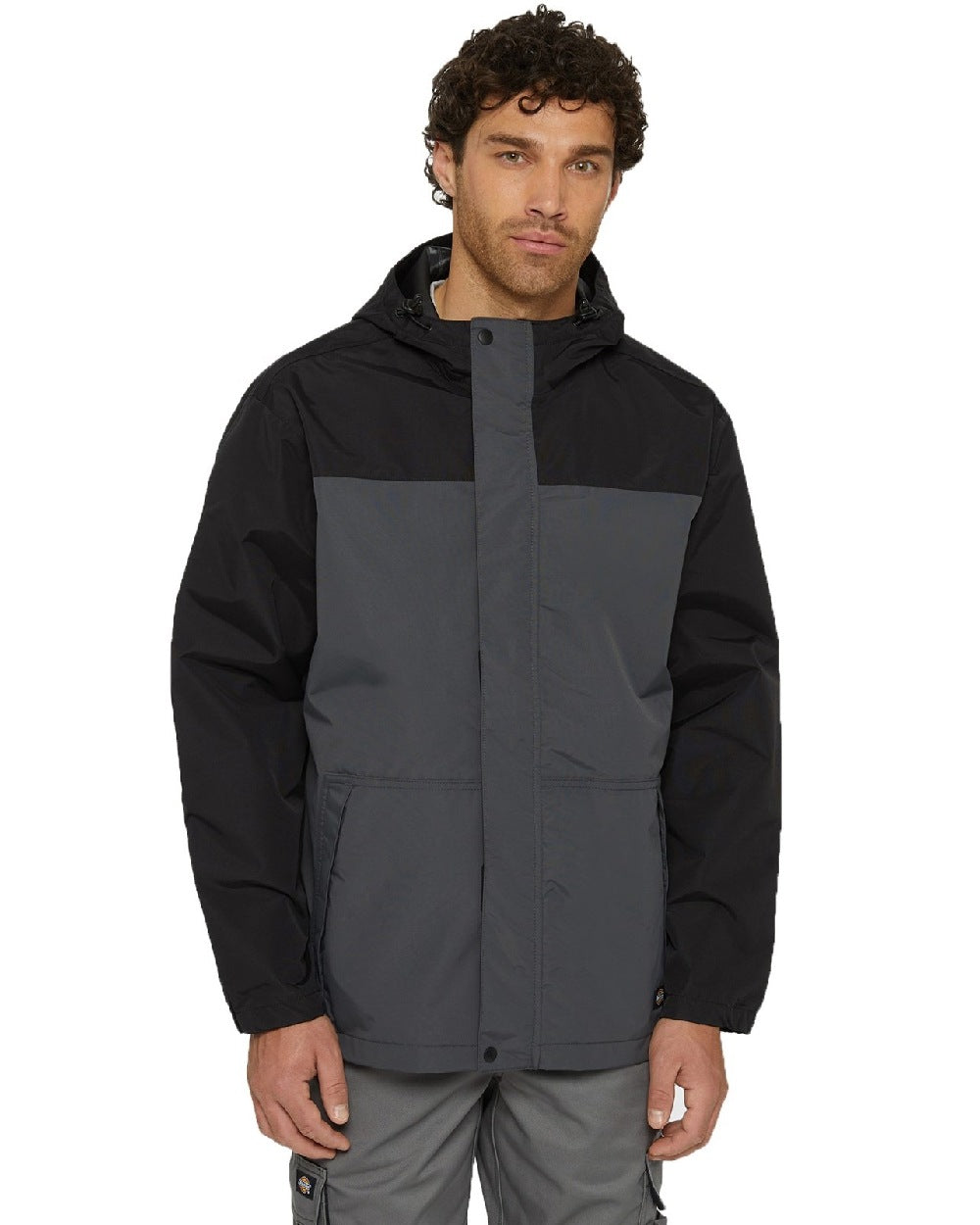 Charcoal Coloured Dickies Mens Waterproof Rain Jacket on White Background
