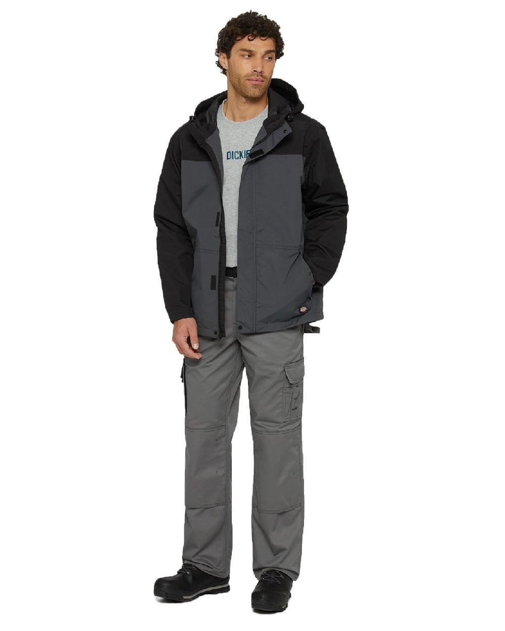 Charcoal Coloured Dickies Mens Waterproof Rain Jacket on White Background
