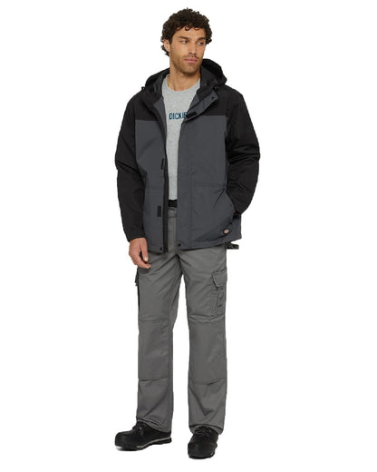 Charcoal Coloured Dickies Mens Waterproof Rain Jacket on White Background
