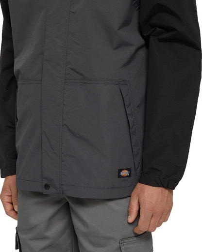 Charcoal Coloured Dickies Mens Waterproof Rain Jacket on White Background
