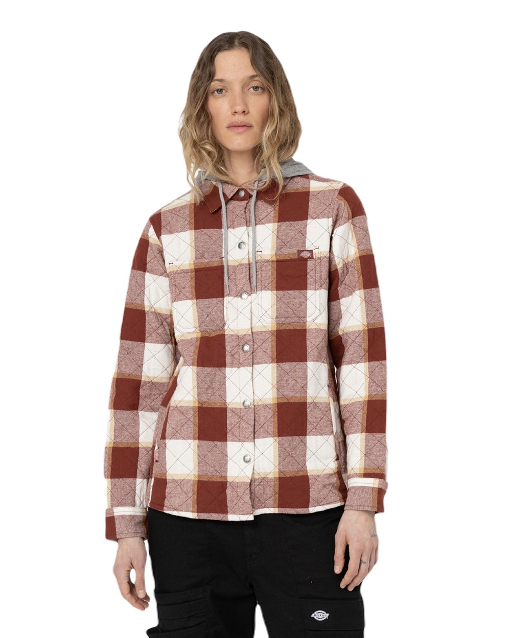 Fired Brick Coloured Dickies Womens Flannel Shirt Jacket on White Background
