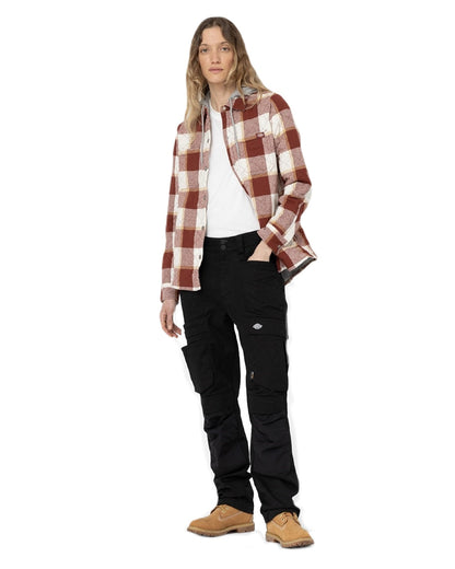 Fired Brick Coloured Dickies Womens Flannel Shirt Jacket on White Background

