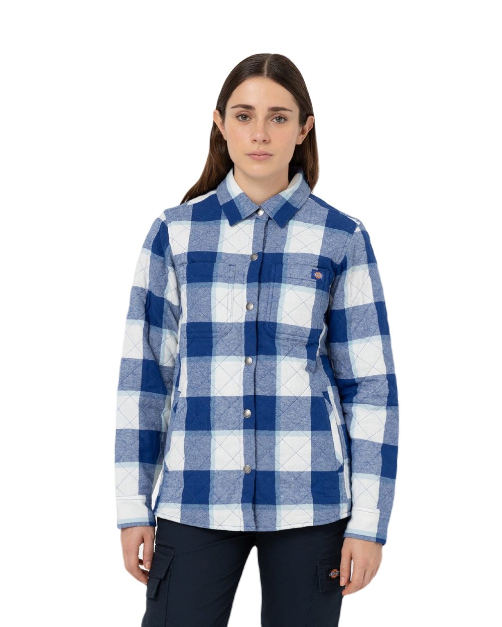 Surf Blue Coloured Dickies Womens Flannel Shirt Jacket on White Background
