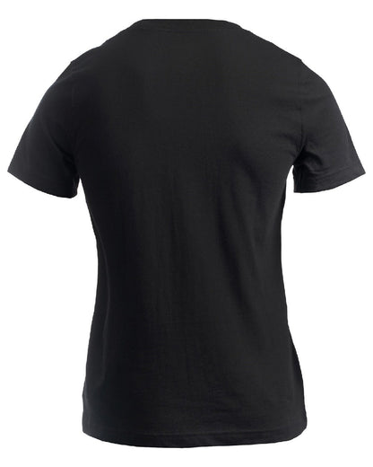 Black Coloured Dickies Womens Tricolour Logo T-Shirt on White Background

