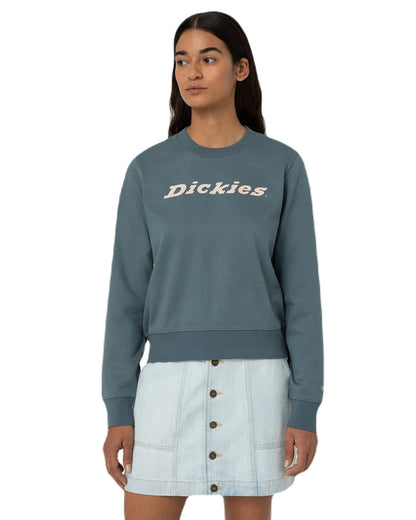 Stormy Weather Dickies Womens Heavyweight Wordmark Crew Fleece Neck on White Background

