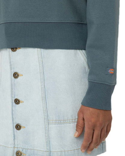 Stormy Weather Dickies Womens Heavyweight Wordmark Crew Fleece Neck on White Background
