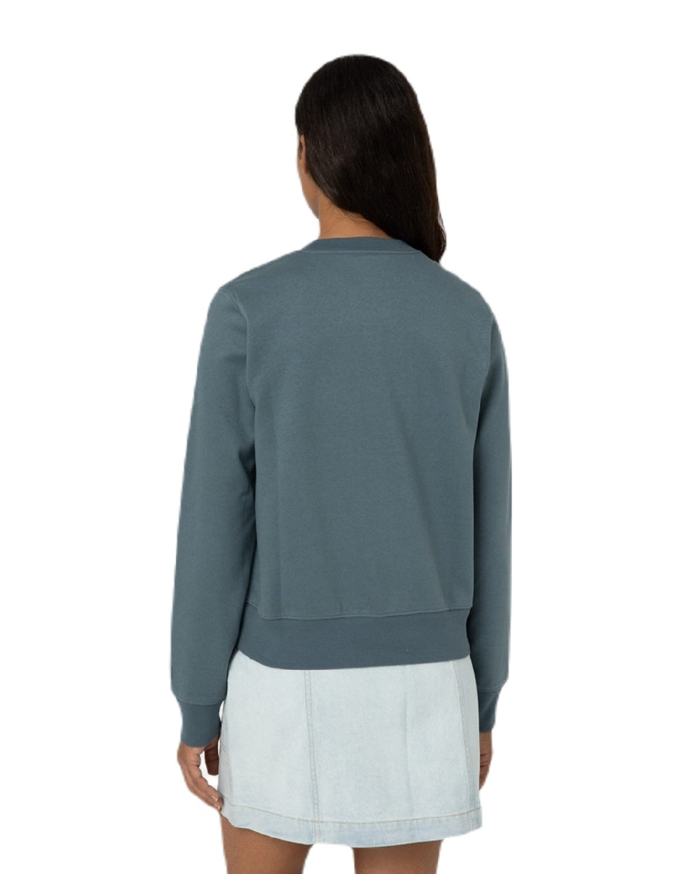 Stormy Weather Dickies Womens Heavyweight Wordmark Crew Fleece Neck on White Background
