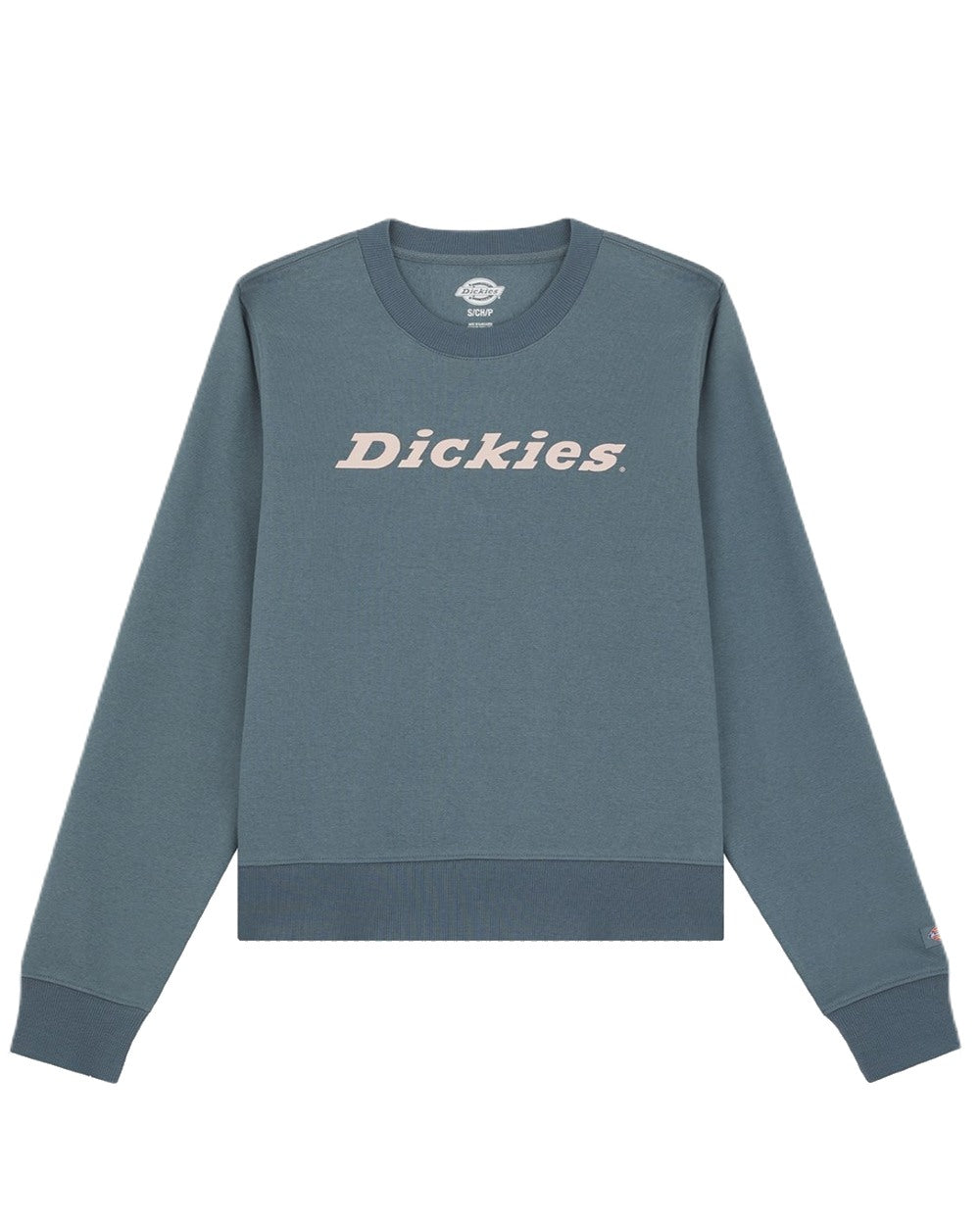 Stormy Weather Dickies Womens Heavyweight Wordmark Crew Fleece Neck on White Background

