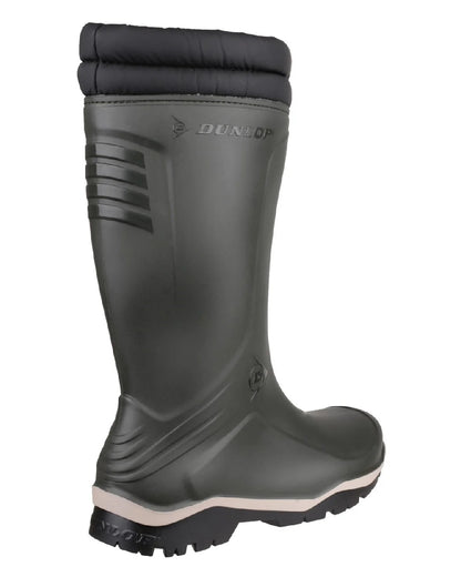 Green coloured Dunlop Blizzard Wellingtons on white background 