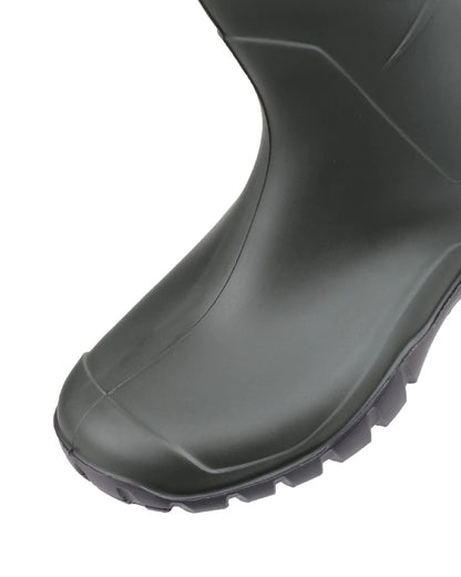 Green coloured Dunlop Dee Calf Length Wellingtons on white background 