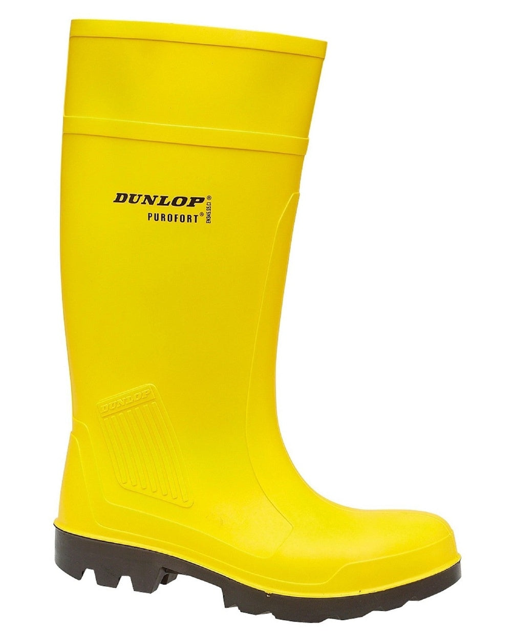 Yellow coloured Dunlop Purofort Professional Full Safety Wellingtons on white background