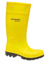 Yellow coloured Dunlop Purofort Professional Full Safety Wellingtons on white background 