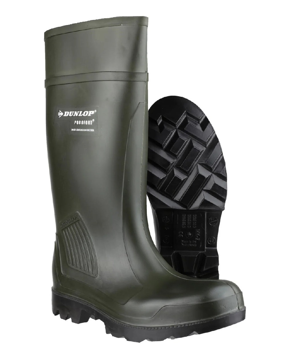 Green coloured Dunlop Purofort Professional Wellingtons - Non-Safety on white background 