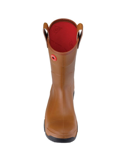 Brown/Black coloured Dunlop Purofort RigPRO Full Safety Wellingtons on white background 