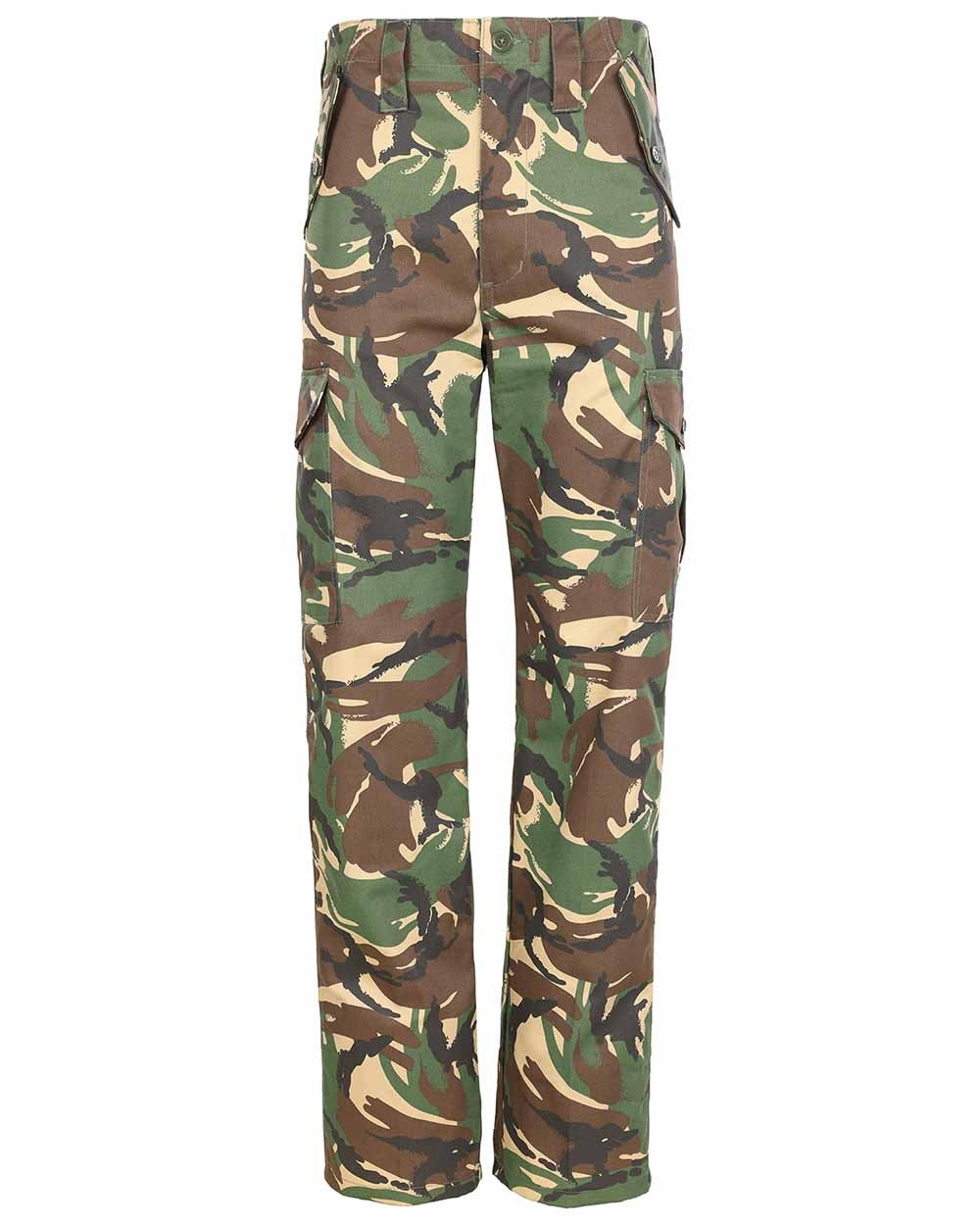 Woodland Coloured Fort Camo Combat Trousers On A White Background