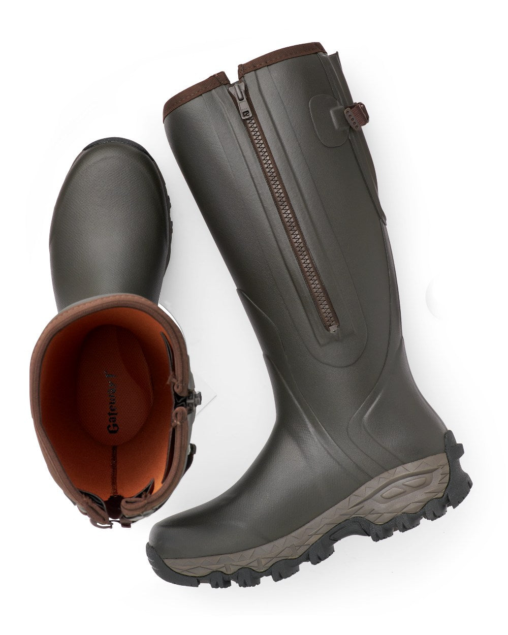 Dark Brown coloured Gateway1 Moor Country 18inch 3mm Size Zip Wellingtons on White background
