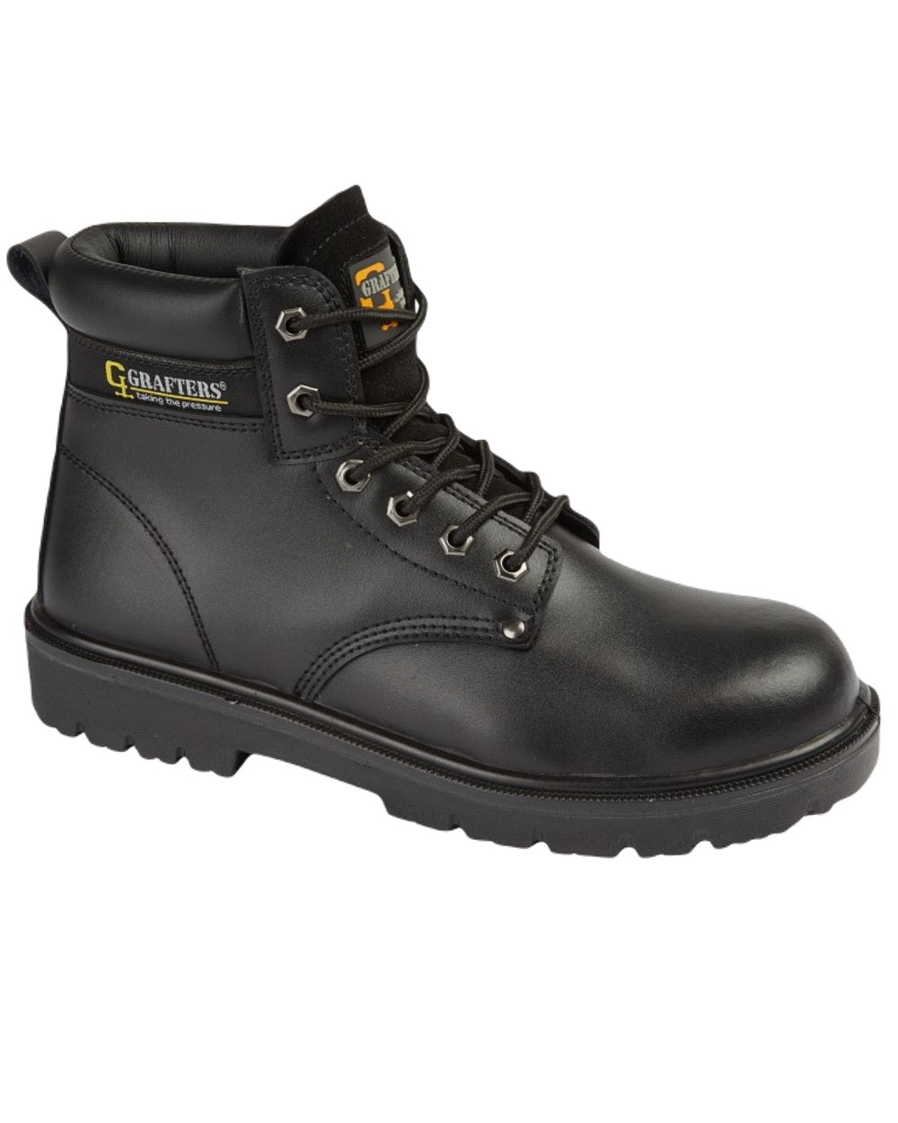 Black Coloured Grafters 6 Eye Safety Boots on White Background
