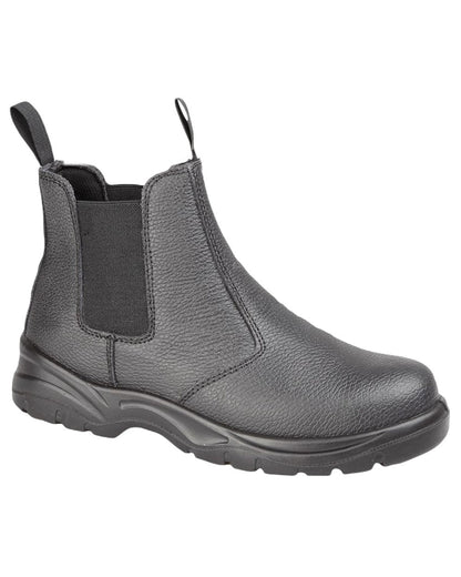 Black Coloured Grafters Chelsea Leather Safety Boots on White Background
