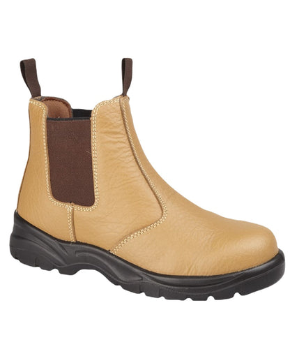 Tan Coloured Grafters Chelsea Leather Safety Boots on White Background
