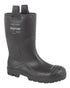 Black Coloured Grafters Full Safety Waterproof Rigger Wellington Boots on White Background
