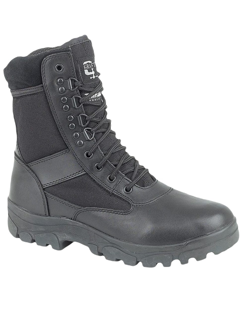 Black Coloured Grafters G-Force Combat Boots on White Background

