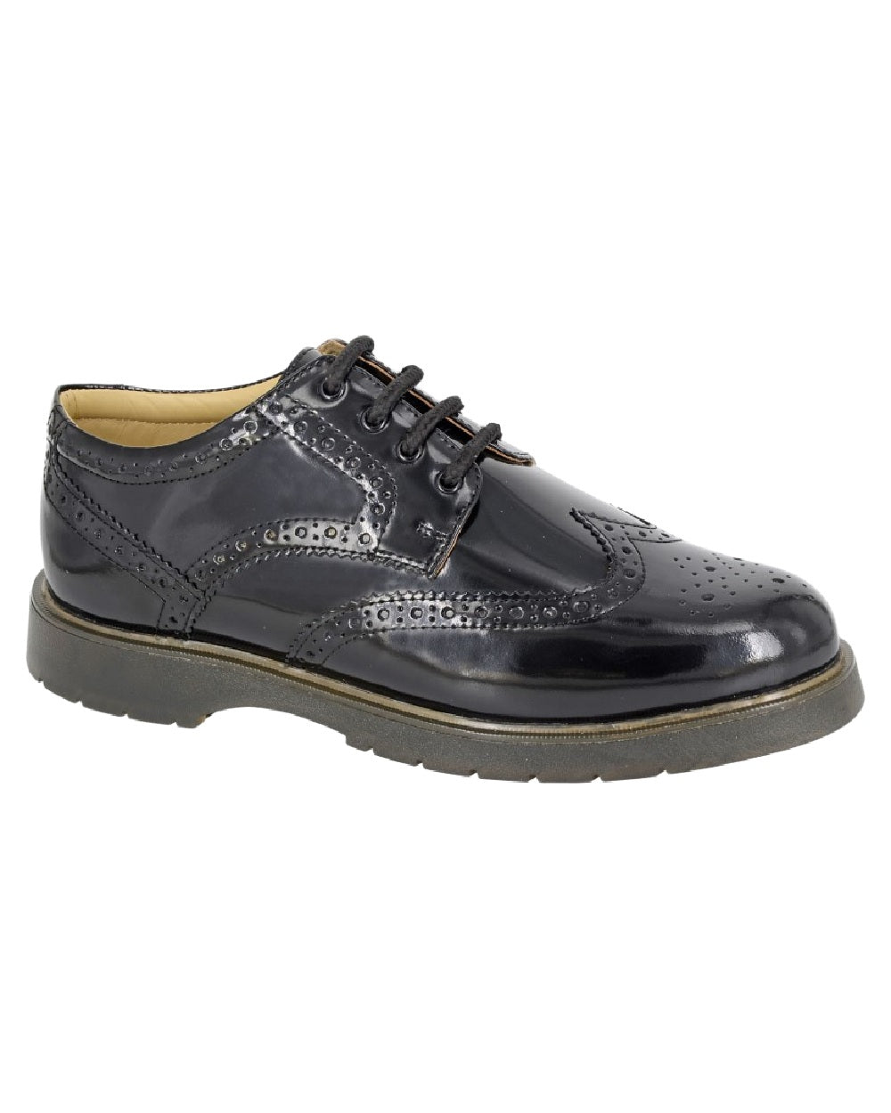 Black Coloured Grafters Mens 4 Eye Wing Cap Brogue Gibson  on White Background
