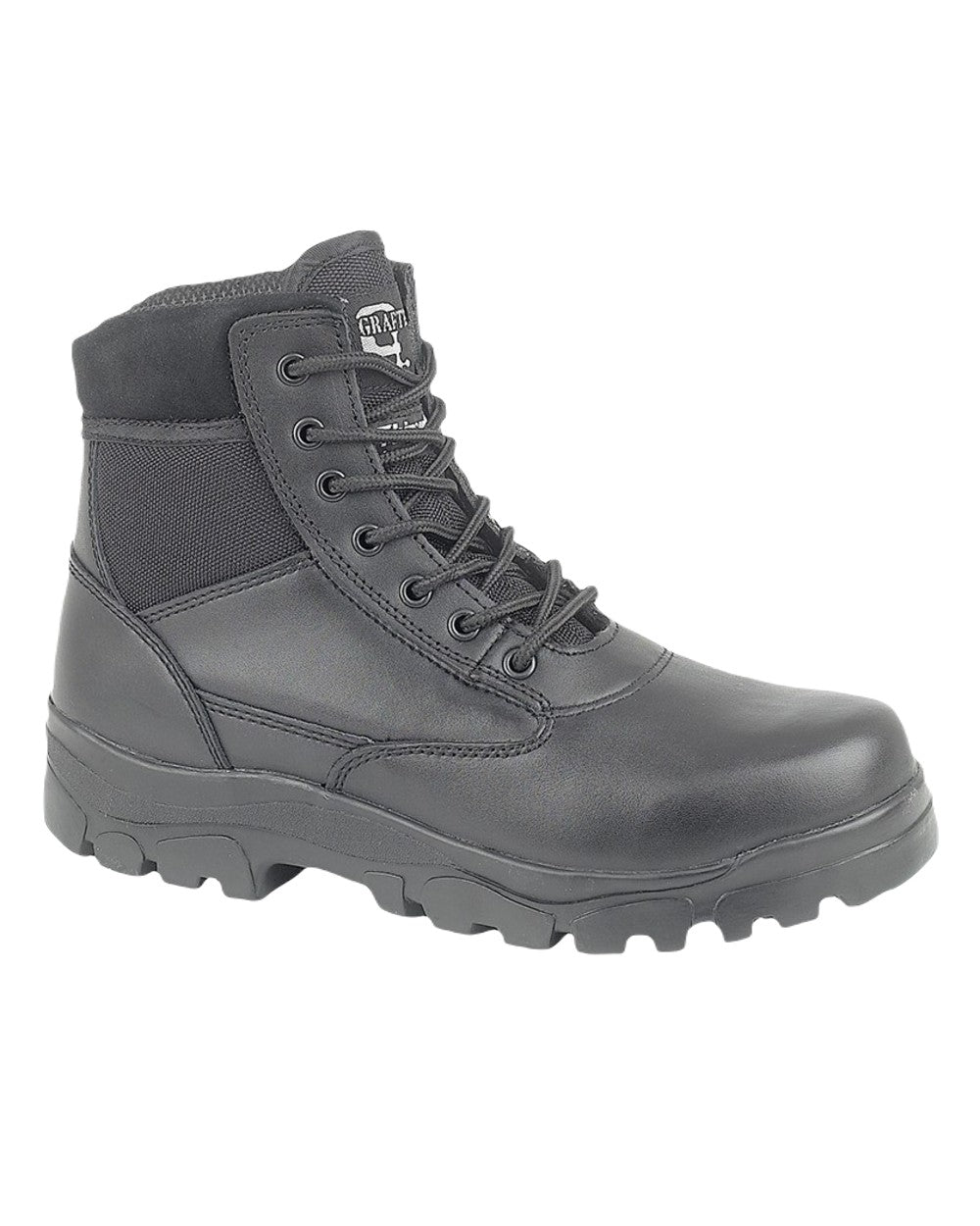 Black Coloured Grafters Sherman 7 Eye Combat Boots on White Background
