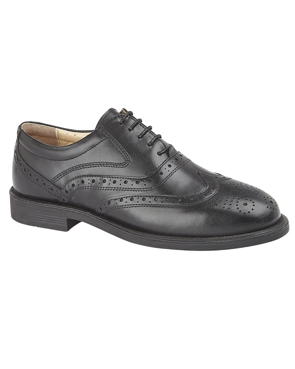 Black Coloured Grafters Wing Cap Brogue Oxford Shoes on White Background
