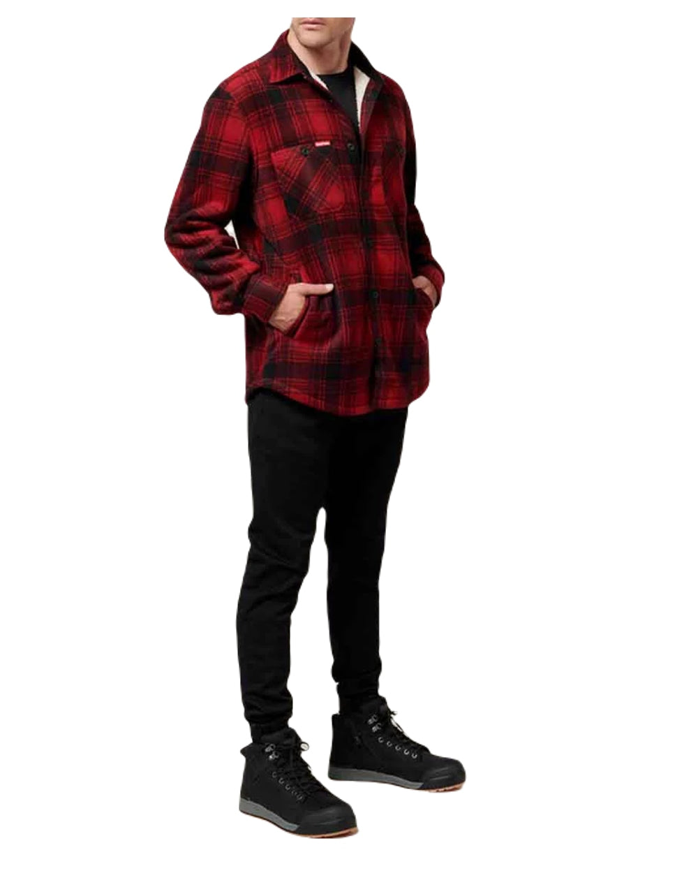 Red Coloured Hard Yakka Mens Sherpa Jacket on White Background
