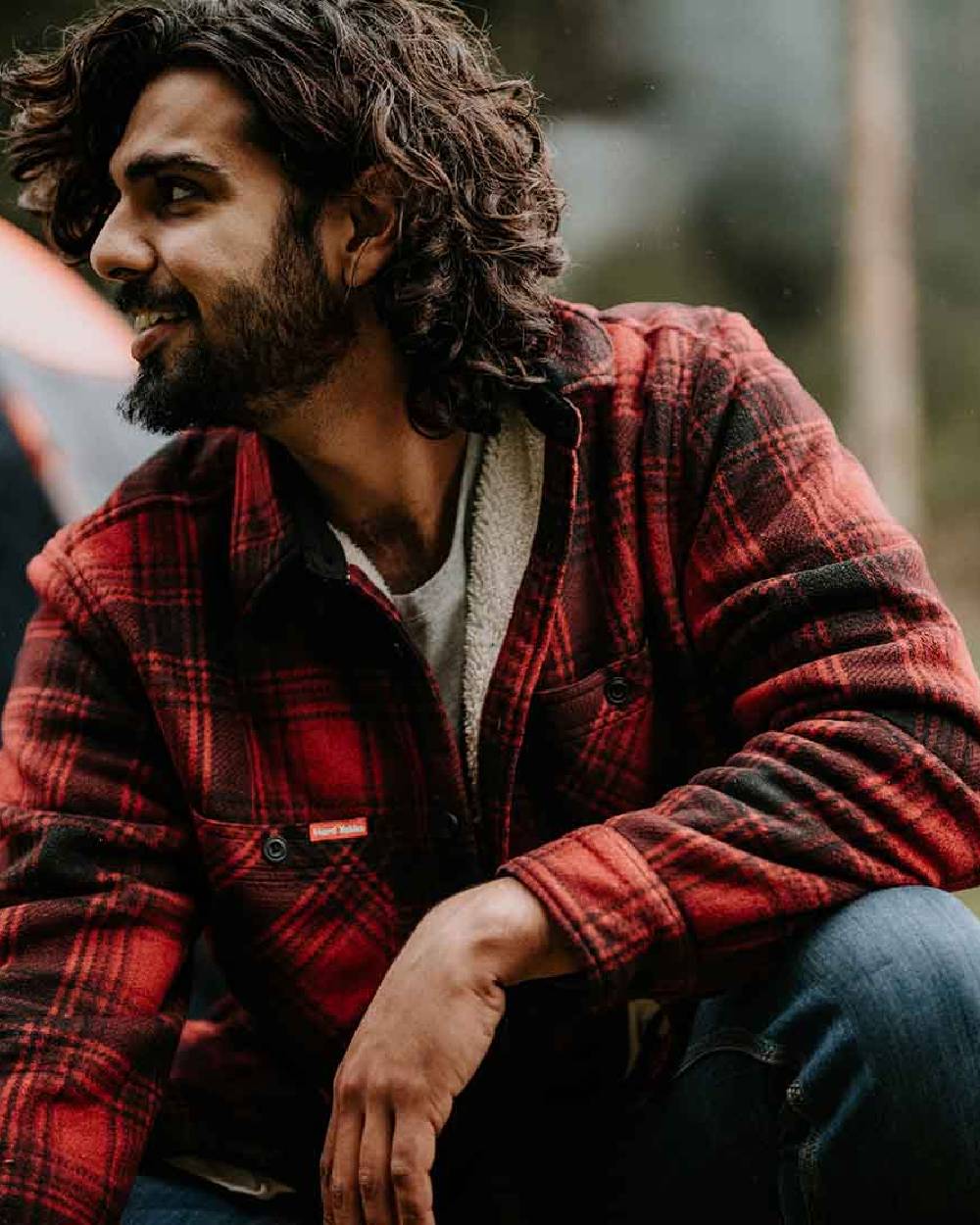 Red Coloured Hard Yakka Mens Sherpa Jacket on Outdoor Background
