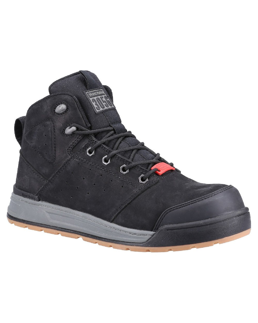Black Coloured Hard Yakka  Mens 3056 Lace Zip Safety Boots on White Background

