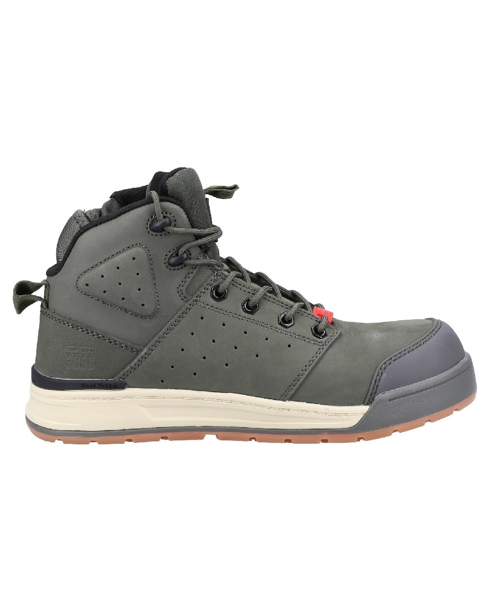 Olive Coloured Hard Yakka  Mens 3056 Lace Zip Safety Boots on White Background
