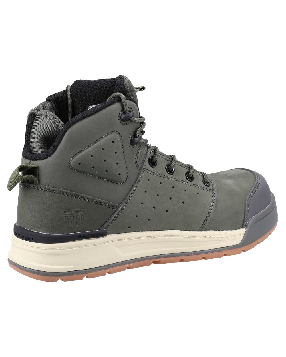 Olive Coloured Hard Yakka  Mens 3056 Lace Zip Safety Boots on White Background
