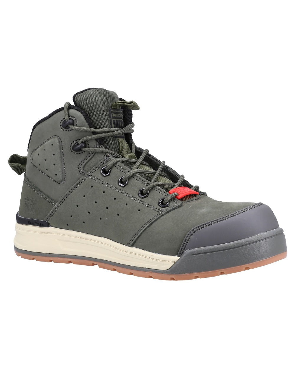 Olive Coloured Hard Yakka  Mens 3056 Lace Zip Safety Boots on White Background
