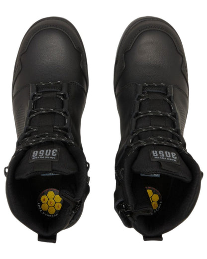 Black Coloured Hard Yakka Mens 3056 S7S 6 Safety Boots on White Background
