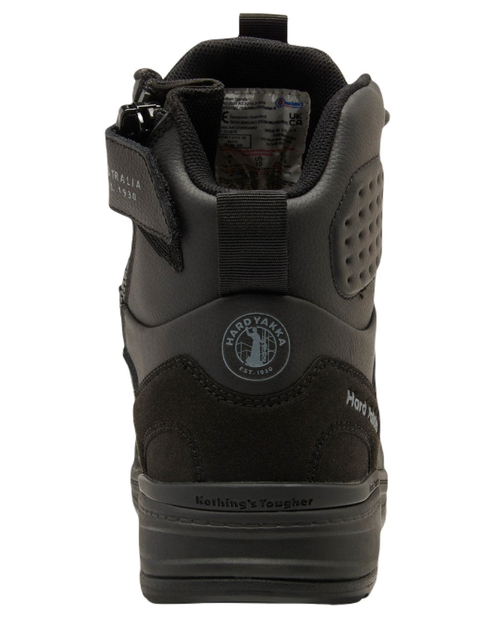 Black Coloured Hard Yakka Mens 3056 S7S 6 Safety Boots on White Background

