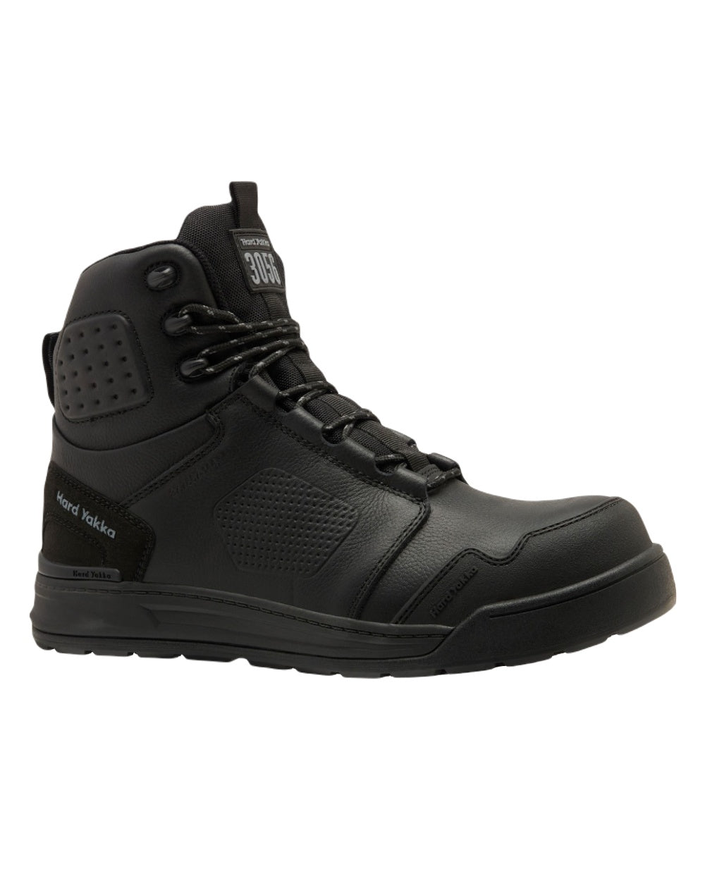 Black Coloured Hard Yakka Mens 3056 S7S 6 Safety Boots on White Background
