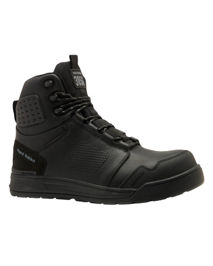 Black Coloured Hard Yakka Mens 3056 S7S 6 Safety Boots on White Background
