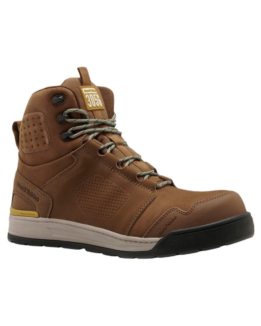 Tobacco Coloured Hard Yakka Mens 3056 S7S 6 Safety Boots on White Background
