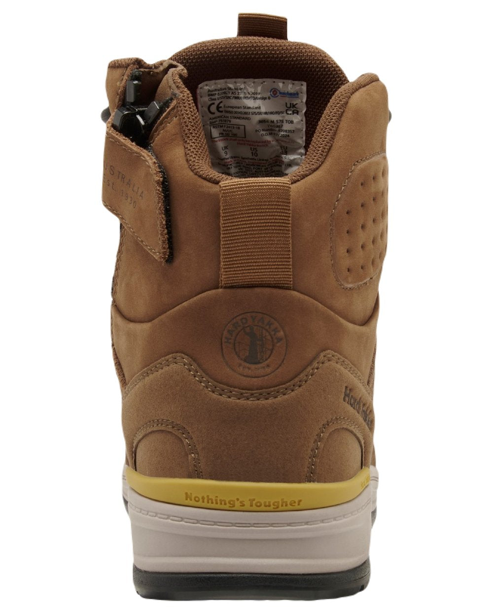 Tobacco Coloured Hard Yakka Mens 3056 S7S 6 Safety Boots on White Background
