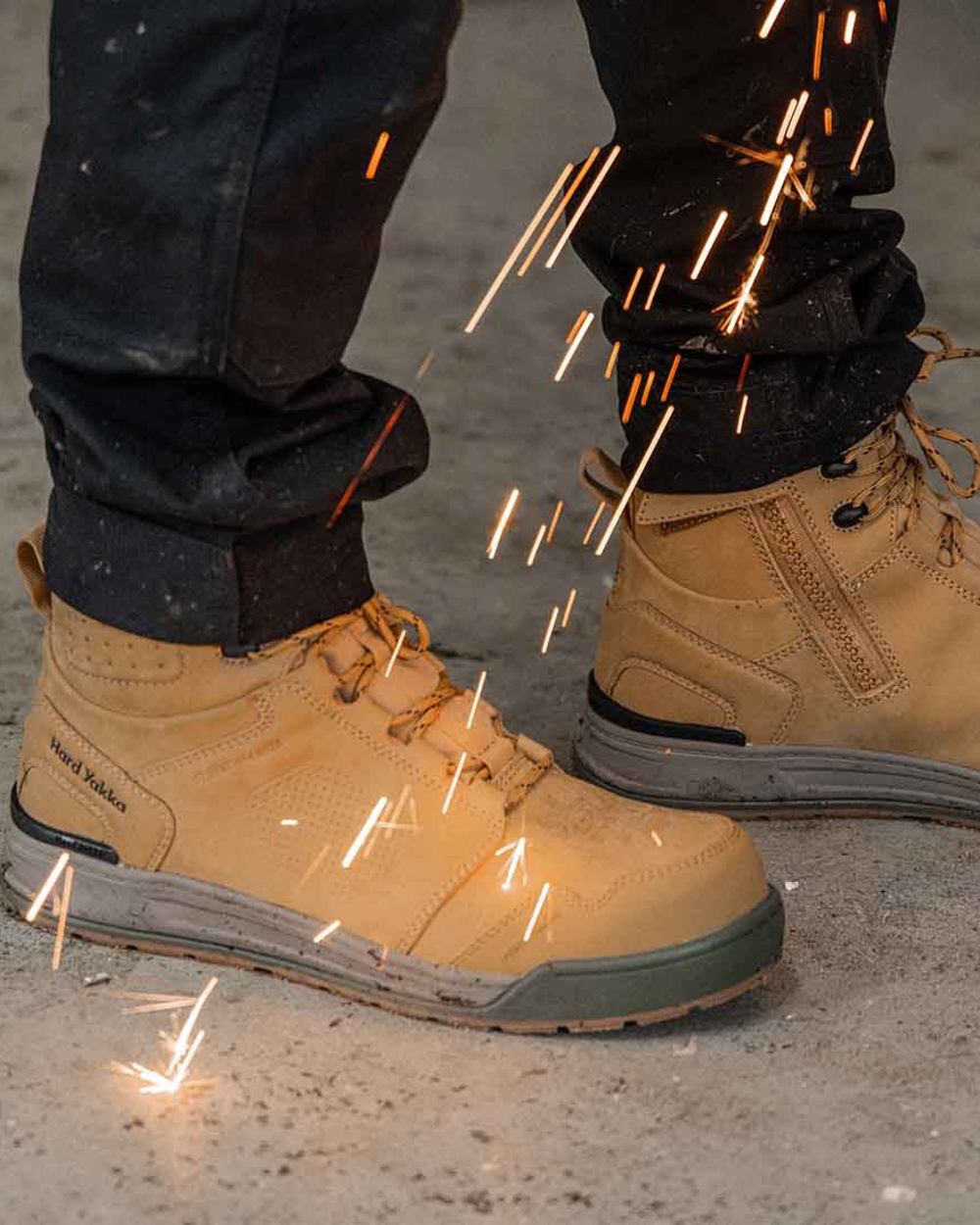 Wheat Coloured Hard Yakka Mens 3056 S7S 6 Safety Boots on Outdoor Background
