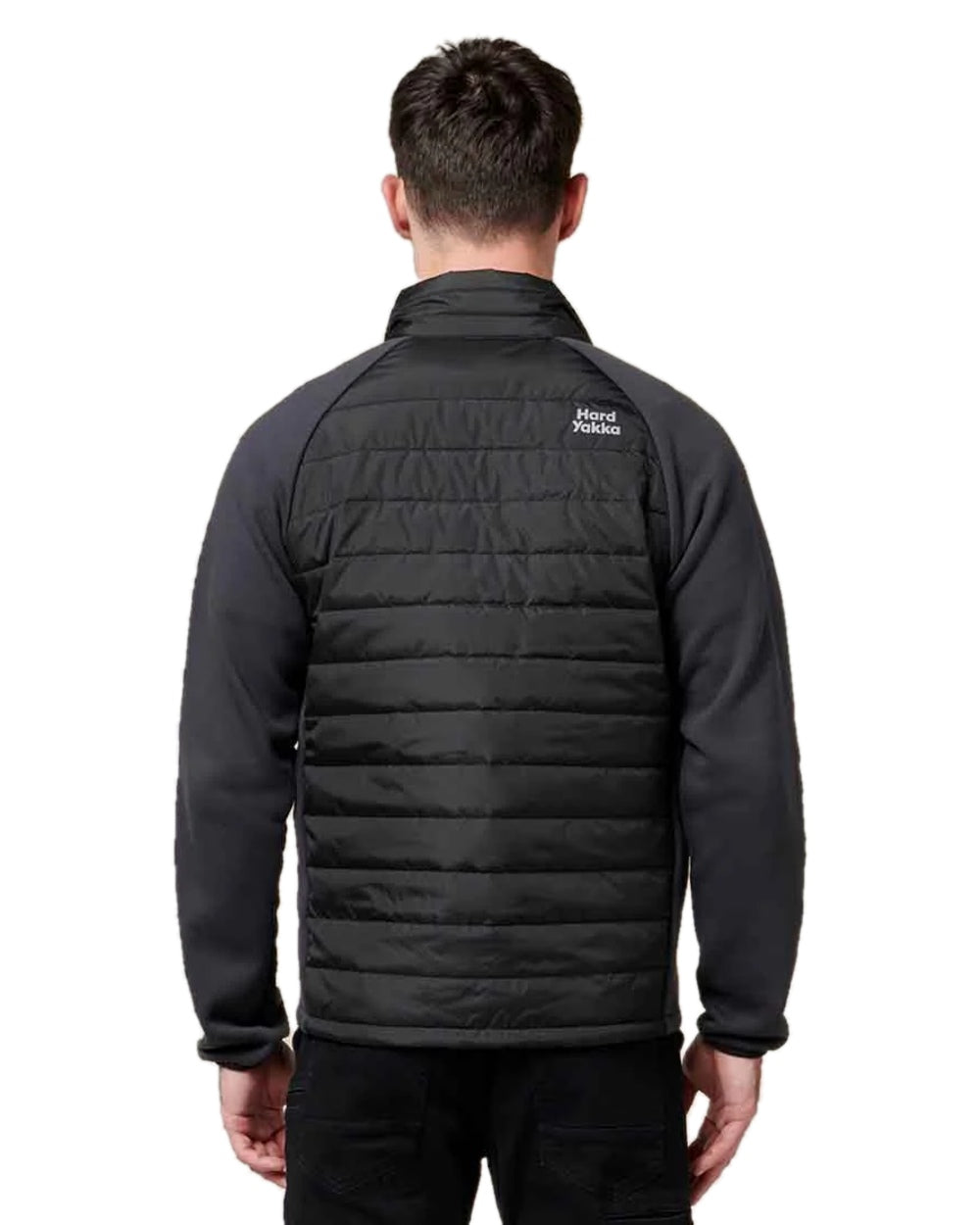 Black Coloured Hard Yakka Mens Apex Hybrid Jacket on White Background
