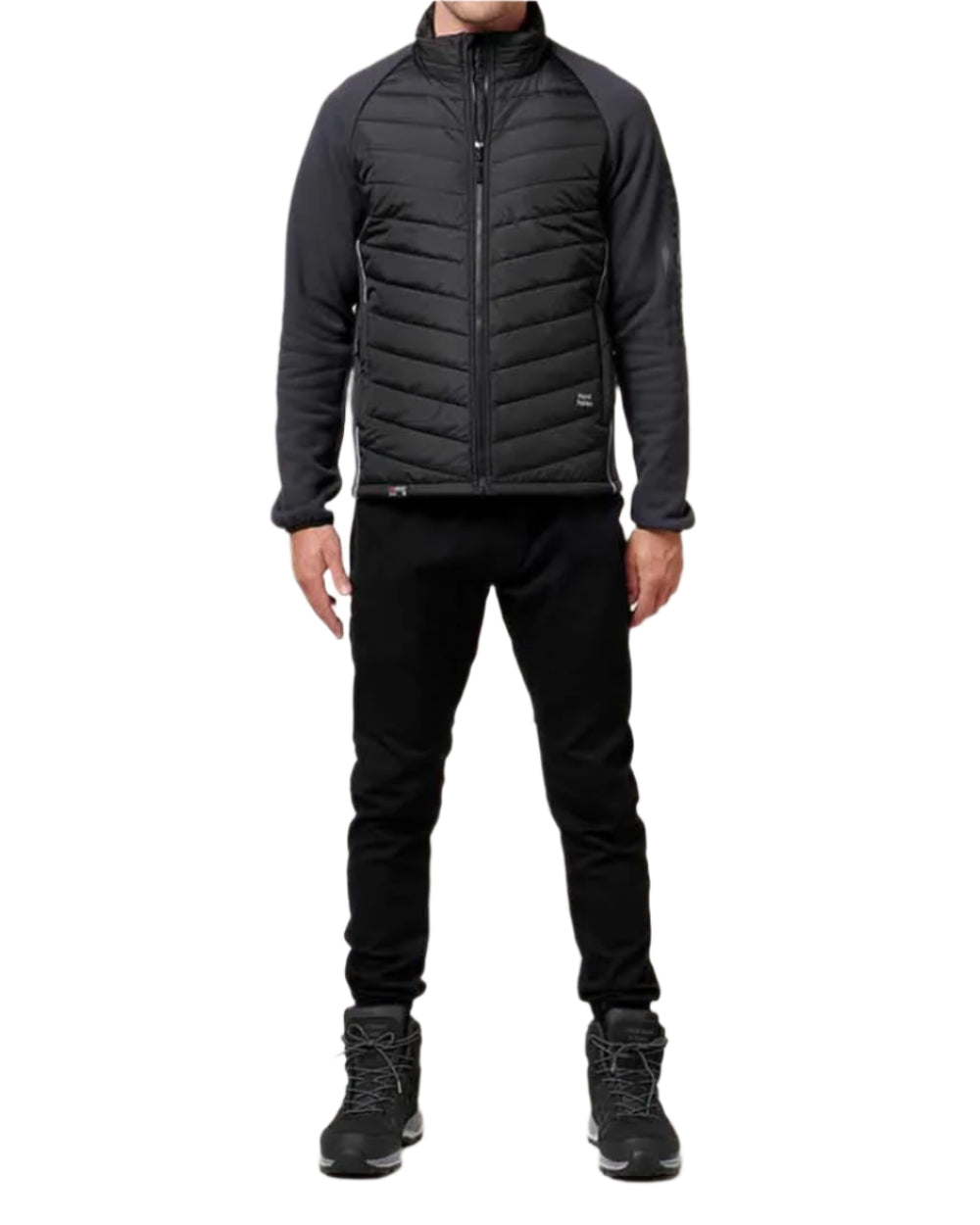 Black Coloured Hard Yakka Mens Apex Hybrid Jacket on White Background
