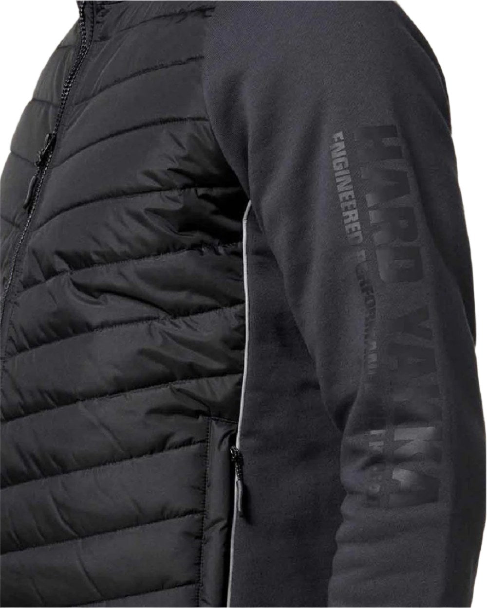 Black Coloured Hard Yakka Mens Apex Hybrid Jacket on White Background
