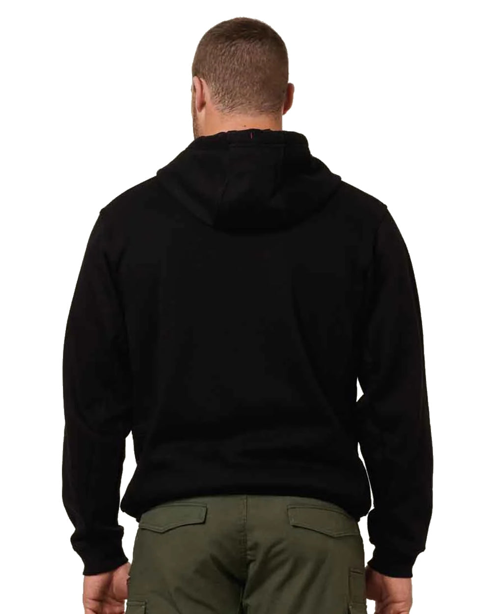 Black Coloured Hard Yakka Mens Brushed Fleece Hoodie on White Background
