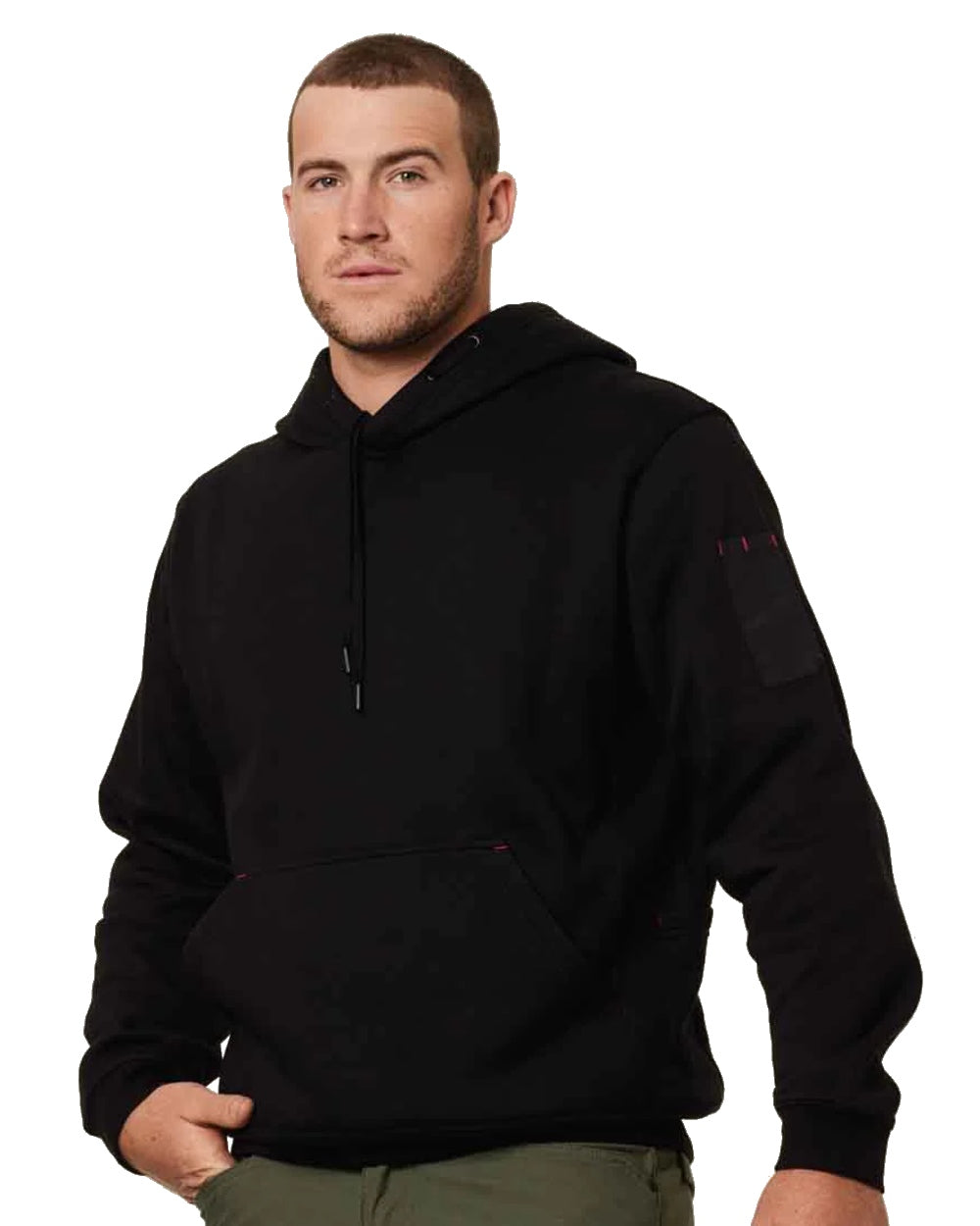 Black Coloured Hard Yakka Mens Brushed Fleece Hoodie on White Background

