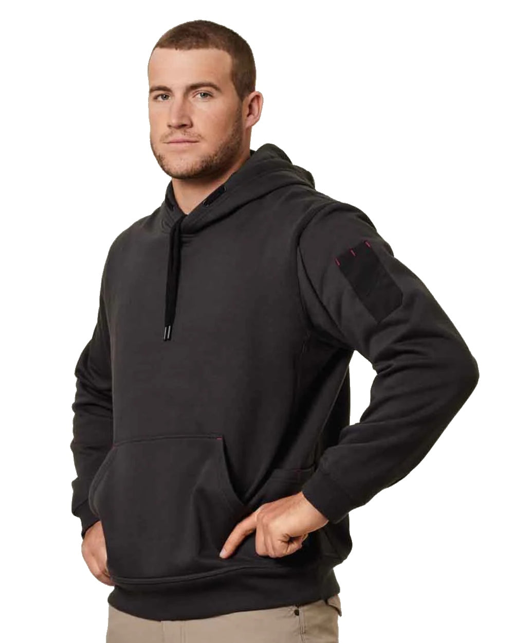Grey Marle Coloured Hard Yakka Mens Brushed Fleece Hoodie on White Background
