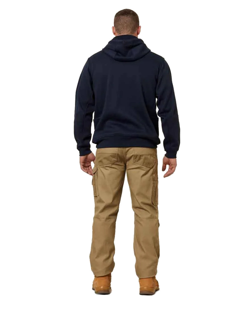 Navy Coloured Hard Yakka Mens Brushed Fleece Hoodie on White Background
