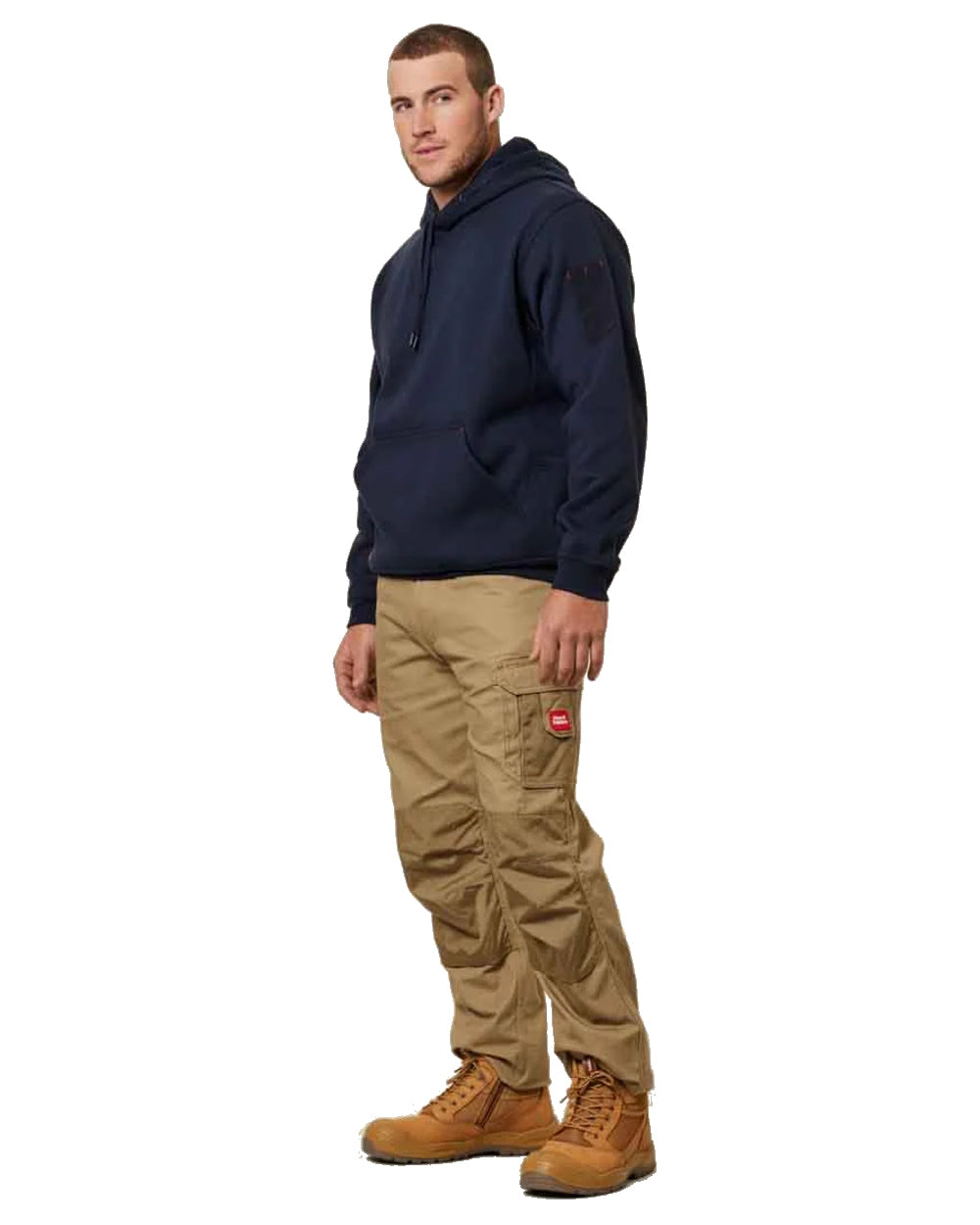 Navy Coloured Hard Yakka Mens Brushed Fleece Hoodie on White Background
